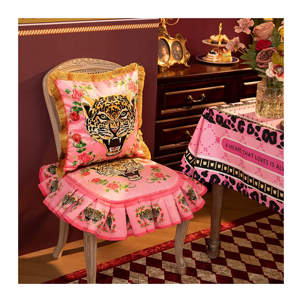 DUNXDECO Dekorative Kissenbezüge aus Samt in Rosa mit Leopard- und Tiger-Print für Sofa und Stuhl - Bild 4