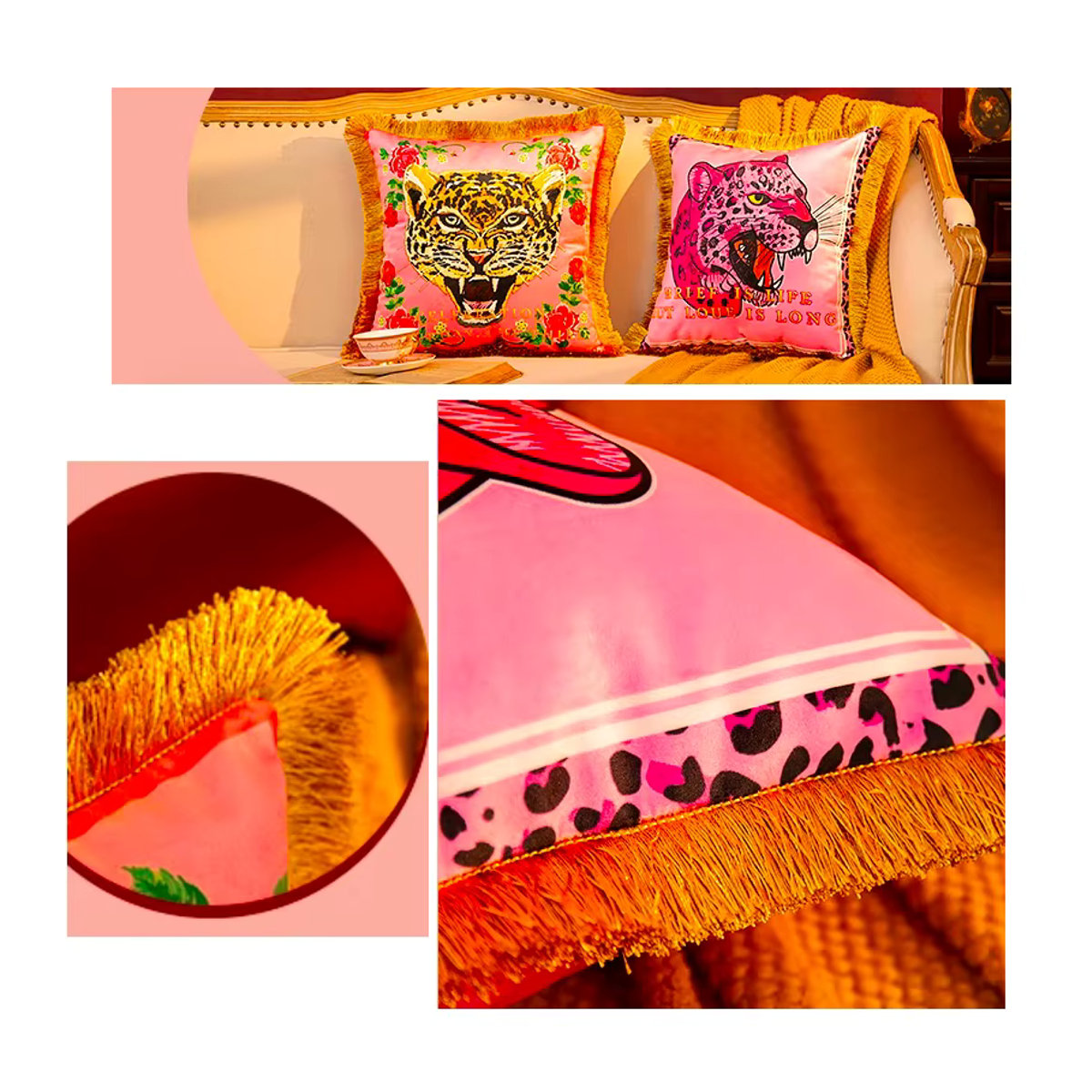 DUNXDECO Dekorative Kissenbezüge aus Samt in Rosa mit Leopard- und Tiger-Print für Sofa und Stuhl - Bild 6