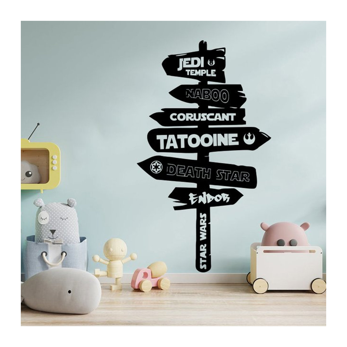 Duruibom Wandtattoo Cartoon Wegweiser Straßenschild für Kinderzimmer und Spielzimmer in Grau und Schwarz - Bild 1