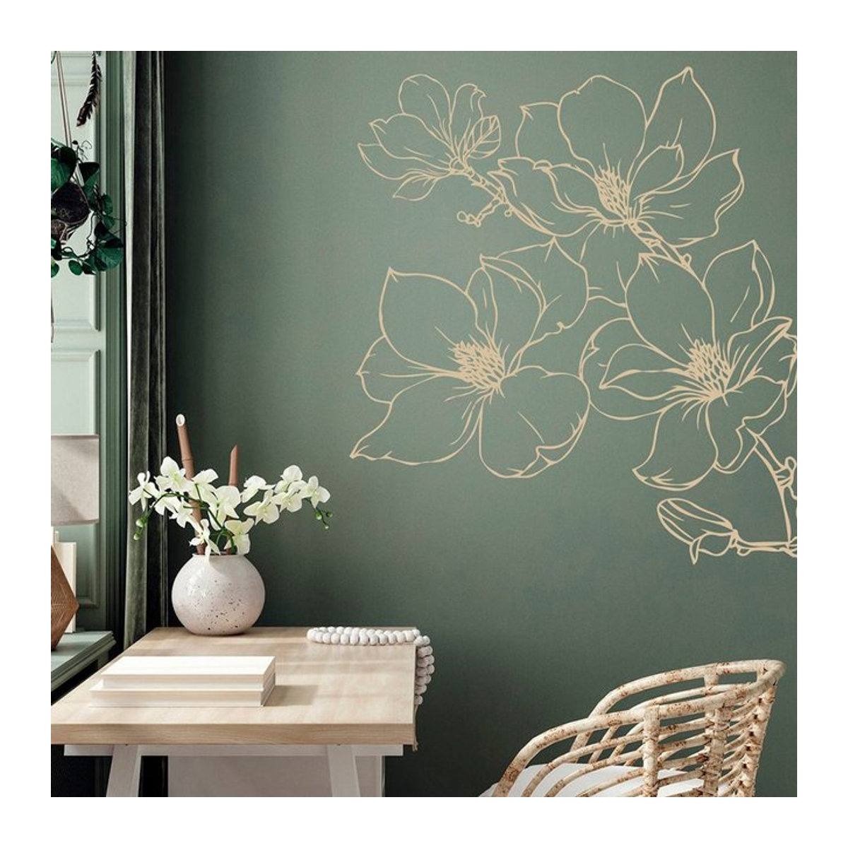 Duruibom Wandtattoo Floral mit Blumen und Naturmotiven in Silber und Beige für Wohnzimmer, Schlafzimmer und Kinderzimmer - Bild 1