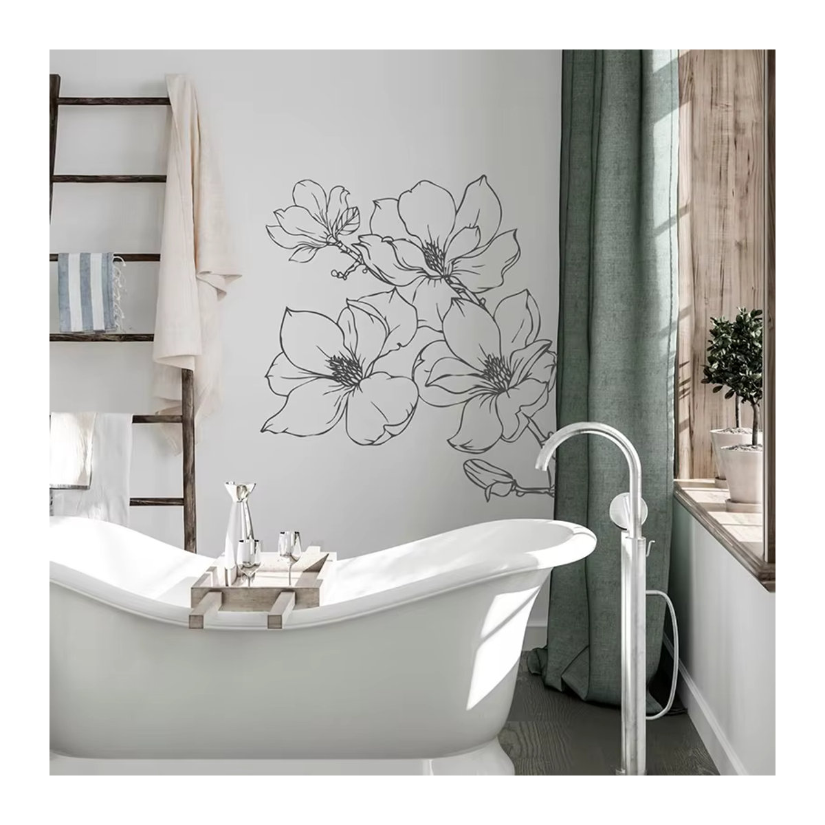 Duruibom Wandtattoo Floral mit Blumen und Naturmotiven in Silber und Beige für Wohnzimmer, Schlafzimmer und Kinderzimmer - Bild 2