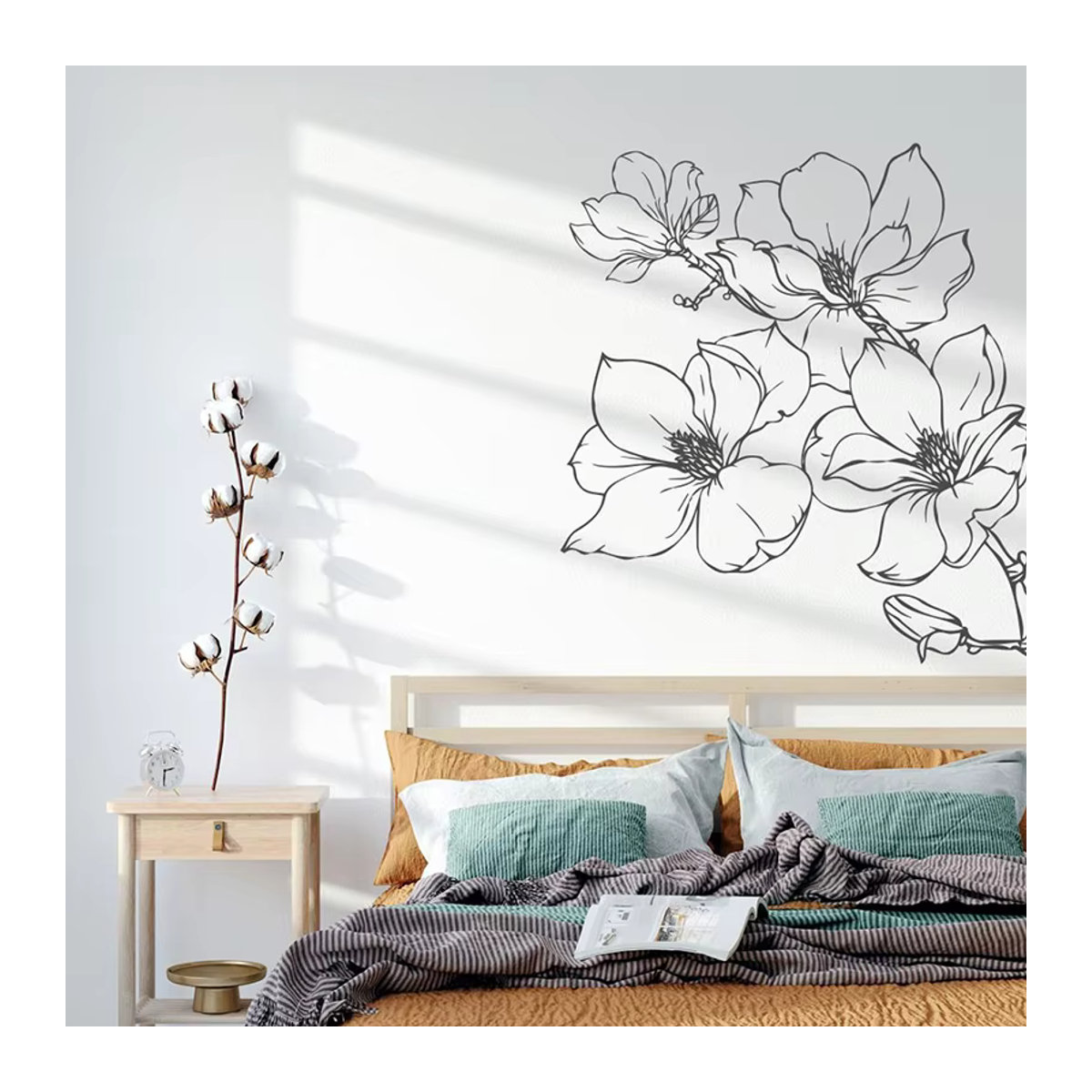 Duruibom Wandtattoo Floral mit Blumen und Naturmotiven in Silber und Beige für Wohnzimmer, Schlafzimmer und Kinderzimmer - Bild 3