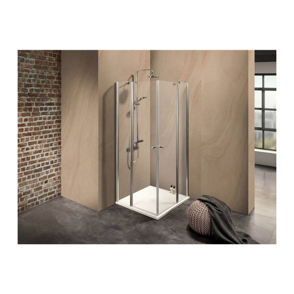 Dusbad Vital 2 Duschkabine als Eckdusche mit zweiteiliger Pendeltür an Festteil, Chrom und Glas, Wandmontage, B/T: 82,5 x 95 cm, H: 177,5 cm - Bild 1