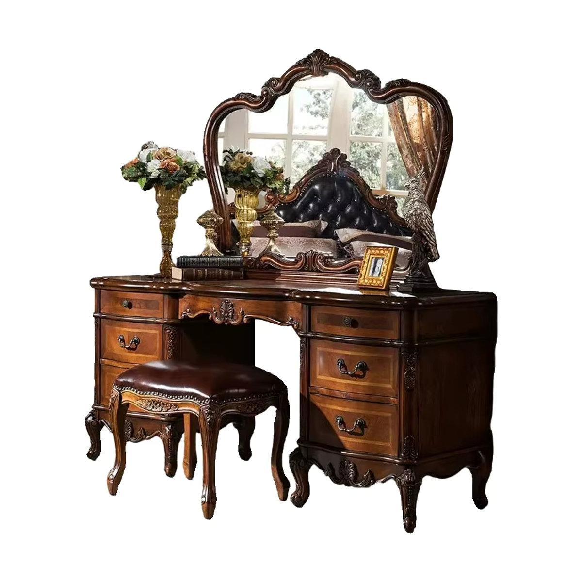 DUTRIEUX Nordic Hollywood Schminktisch Set aus Holz mit Spiegel und Kommode in Braun - Bild 5