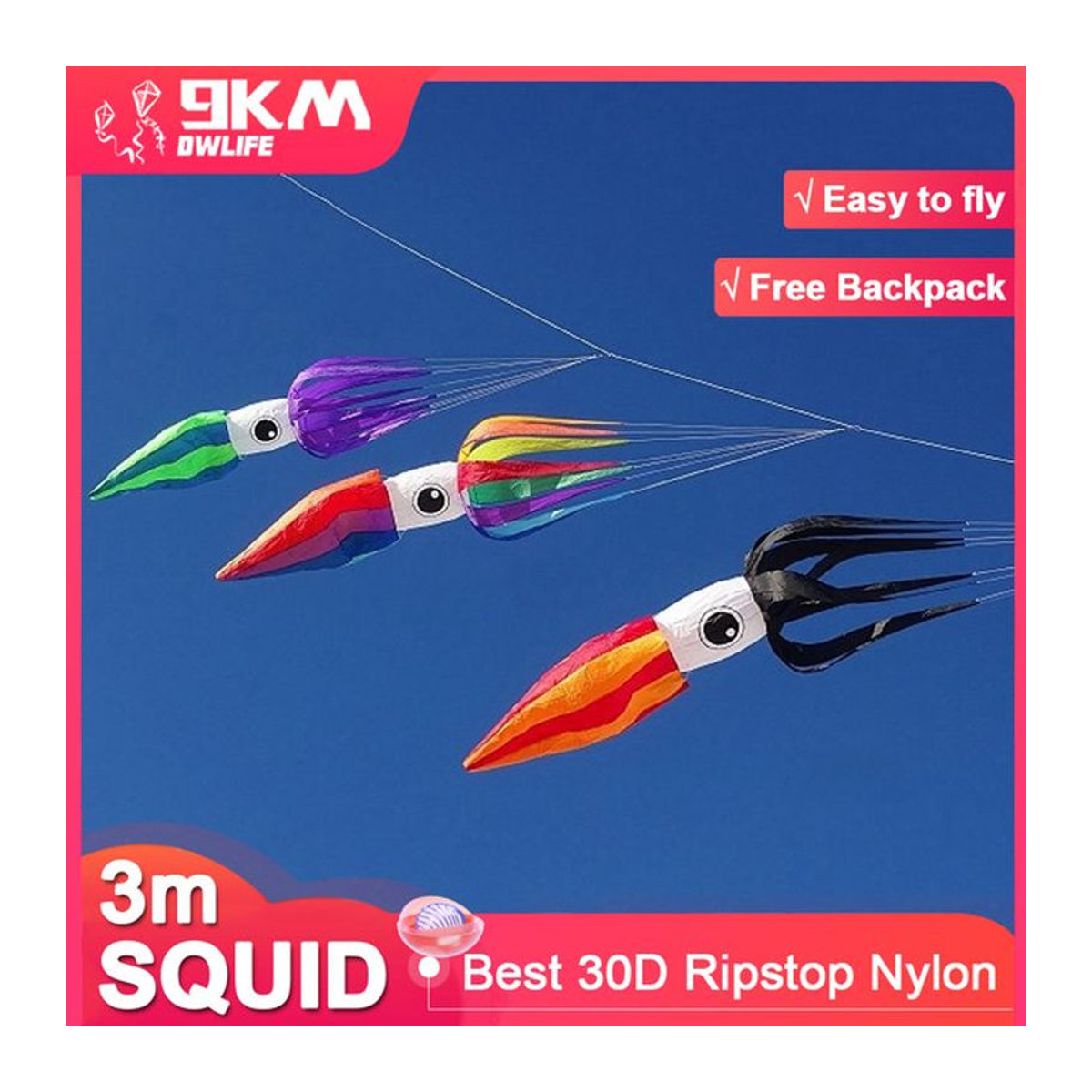 DWLIFE Tintenfisch-Drachen Aufblasbarer Show-Drachen aus buntem 30D-Ripstop-Nylongewebe für Kite Festivals - Bild 1