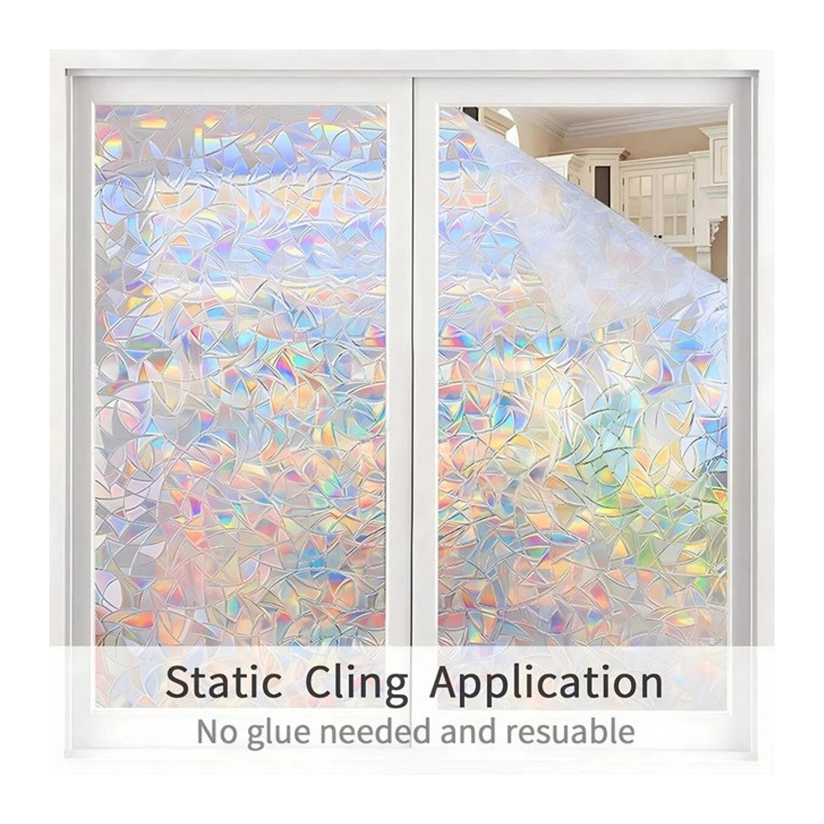 DXLYMYU 3D-Buntglas-Fensterfolie in Regenbogen-Optik, selbstklebender Sichtschutz aus Kunststoff mit abstraktem Design, mehrfarbig, rechteckig - Bild 1