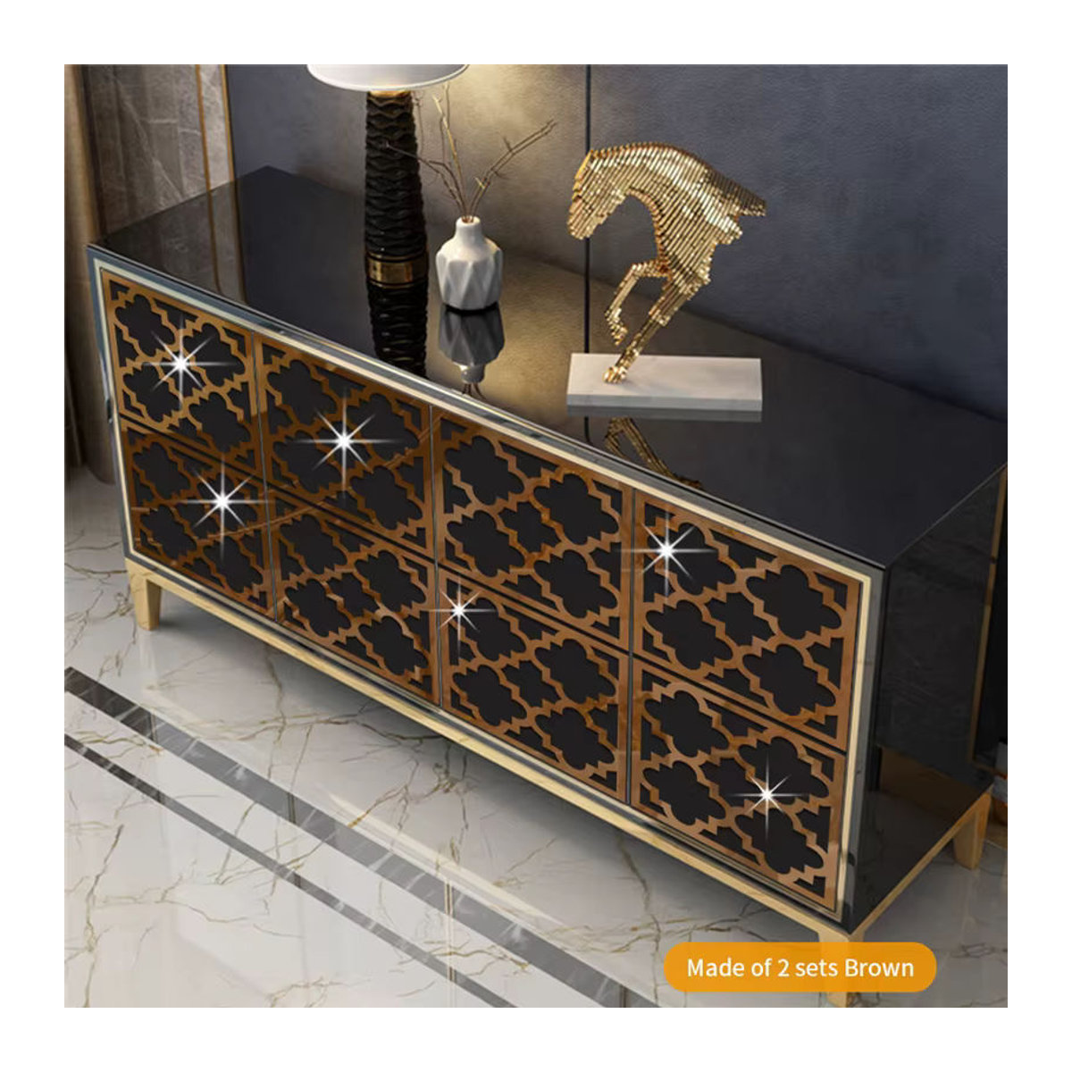 DXLYMYU 4er-Set 3D Blumen Spiegel Aufkleber in Gold im Art Déco Design zur Wanddekoration und Möbelgestaltung - Bild 1