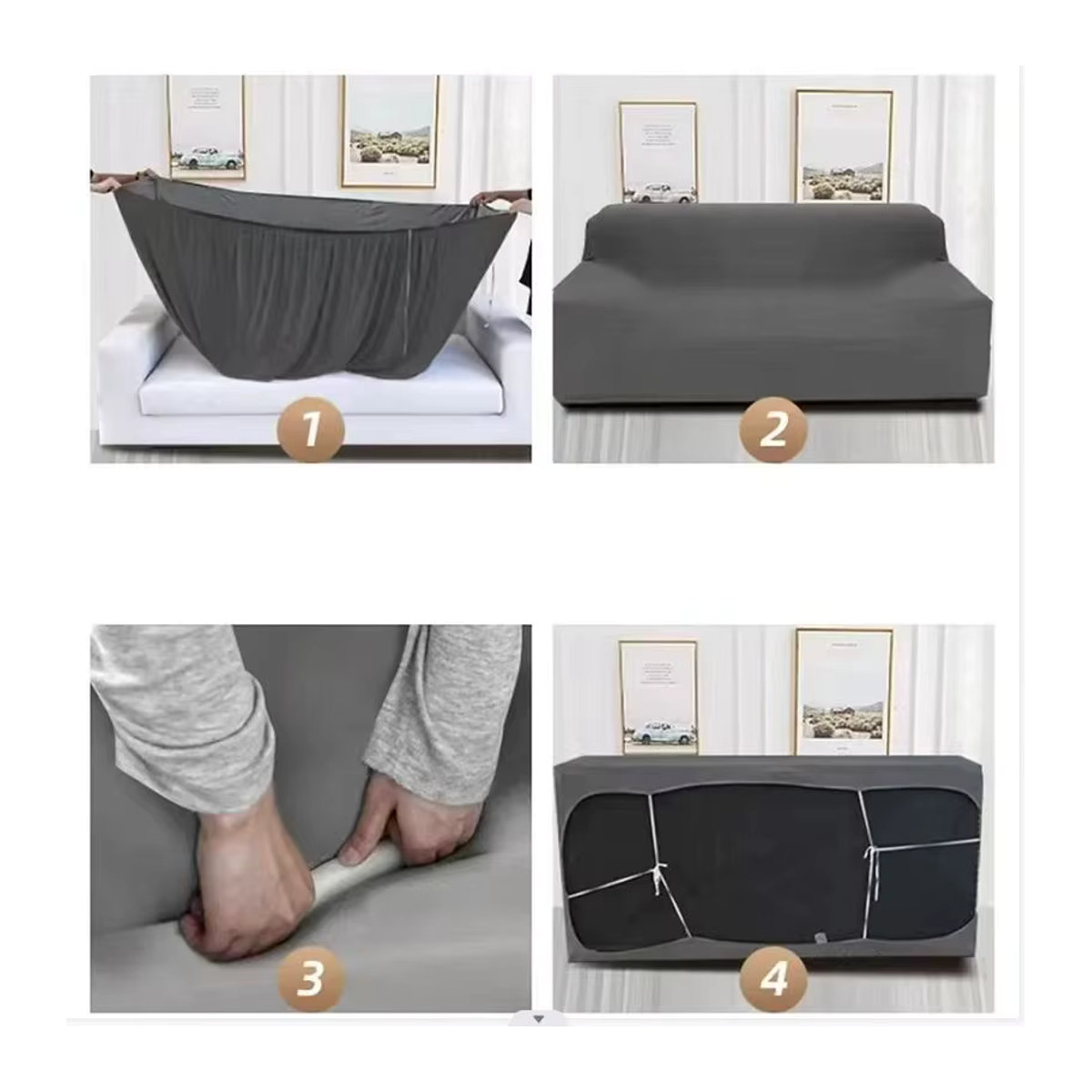 DZQ Elastische Sofabezüge für das Wohnzimmer in L-Form, verdickte Eckschonbezüge, 2er-Set, Schwarz und Grau - Bild 5