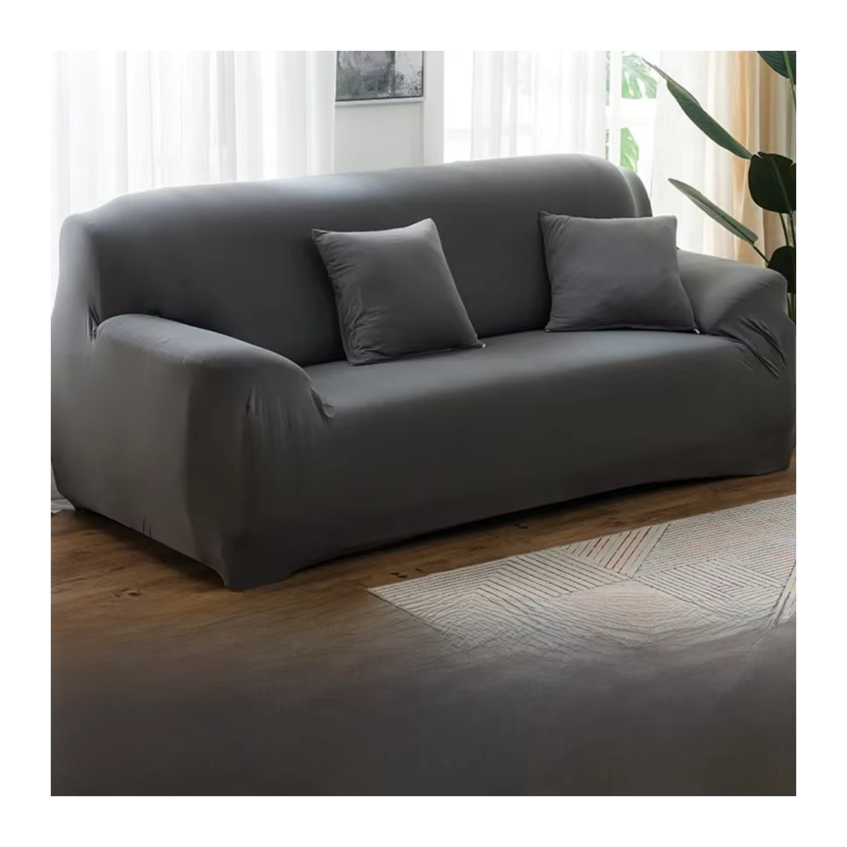 DZQ Elastische Sofabezüge für das Wohnzimmer in L-Form, verdickte Eckschonbezüge, 2er-Set, Schwarz und Grau - Bild 6