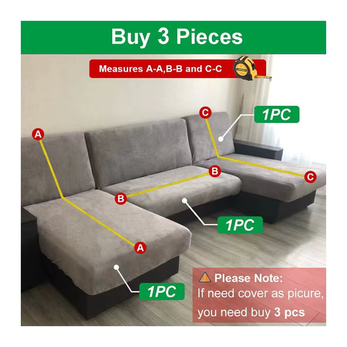 DZQ Elastischer Sofabezug in Grau für Sofa, Couch oder Sessel - Bild 3