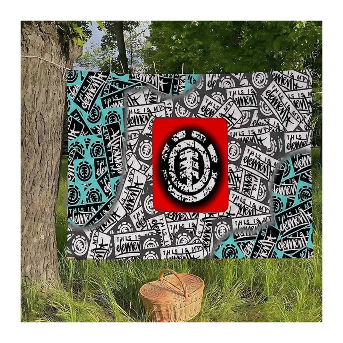 E-Element Skateboards Logo Banner Mehrfarbig Textil Handgezogene Flagge für Outdoor und Cheerleading B: 70 cm, H: 50 cm - Bild 1