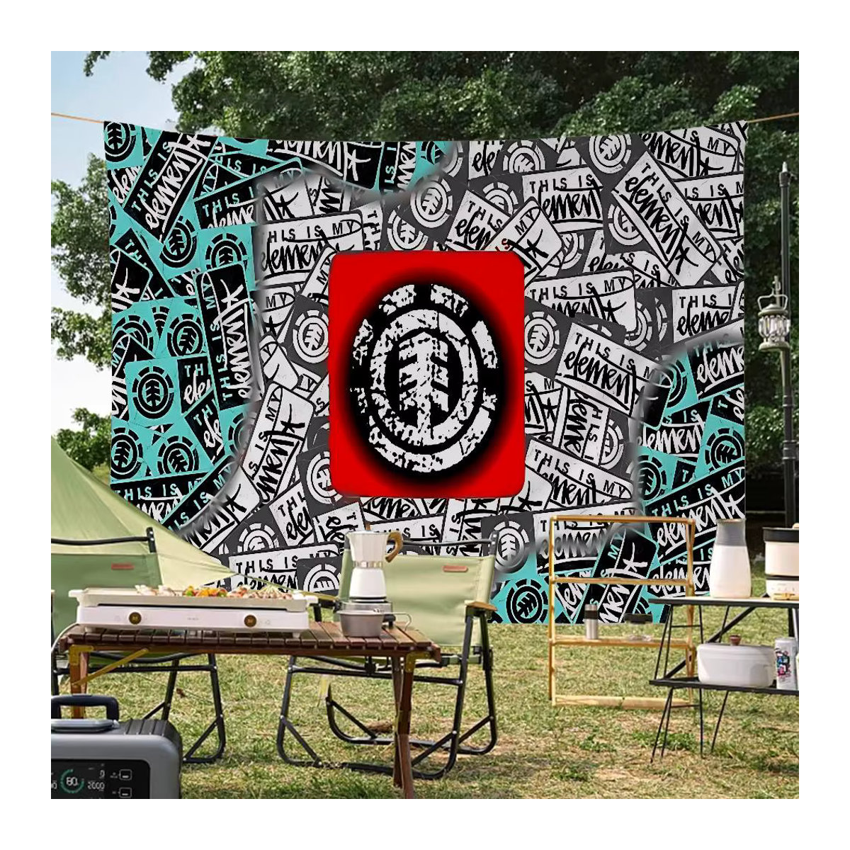 E-Element Skateboards Logo Banner Mehrfarbig Textil Handgezogene Flagge für Outdoor und Cheerleading B: 70 cm, H: 50 cm - Bild 3
