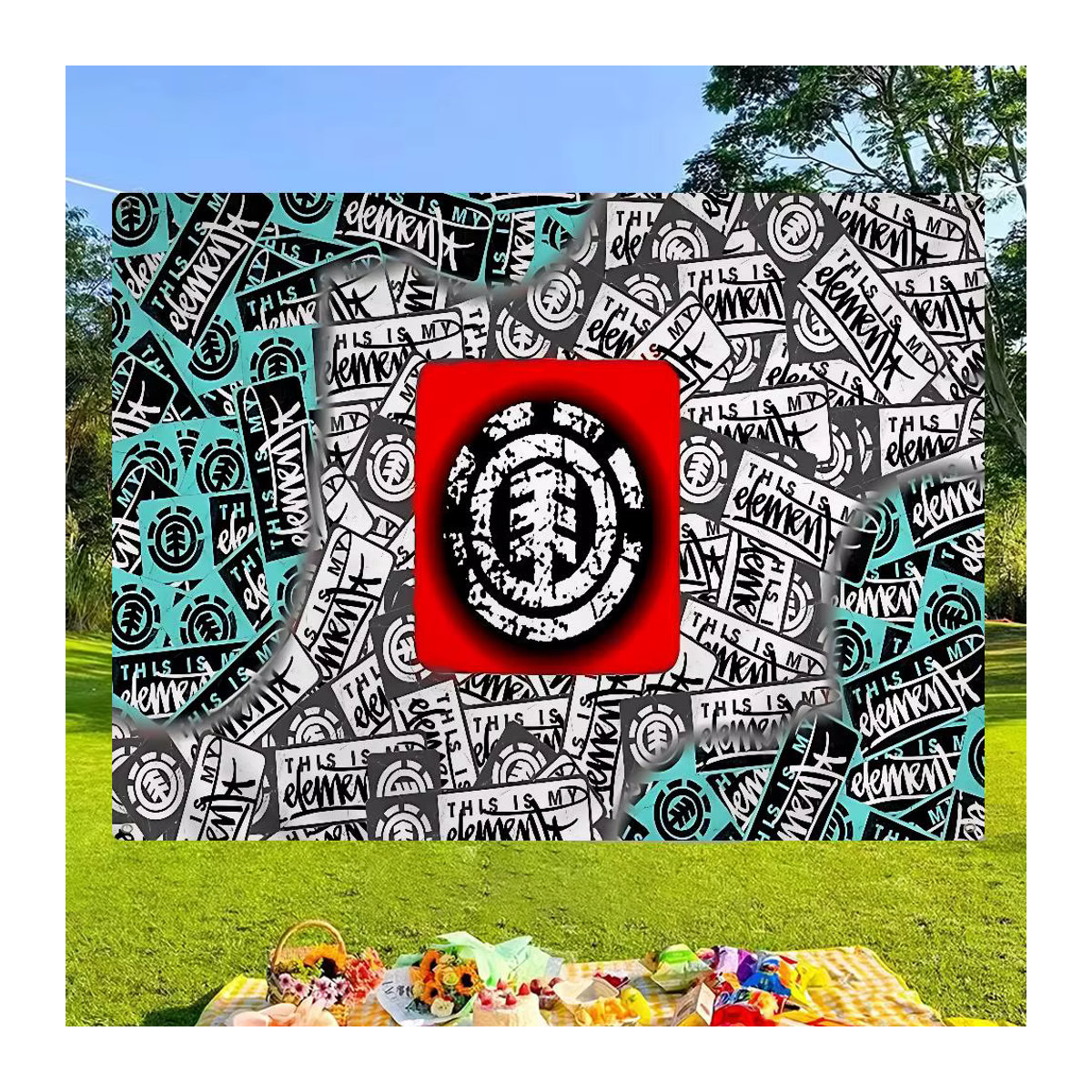 E-Element Skateboards Logo Banner Mehrfarbig Textil Handgezogene Flagge für Outdoor und Cheerleading B: 70 cm, H: 50 cm - Bild 4