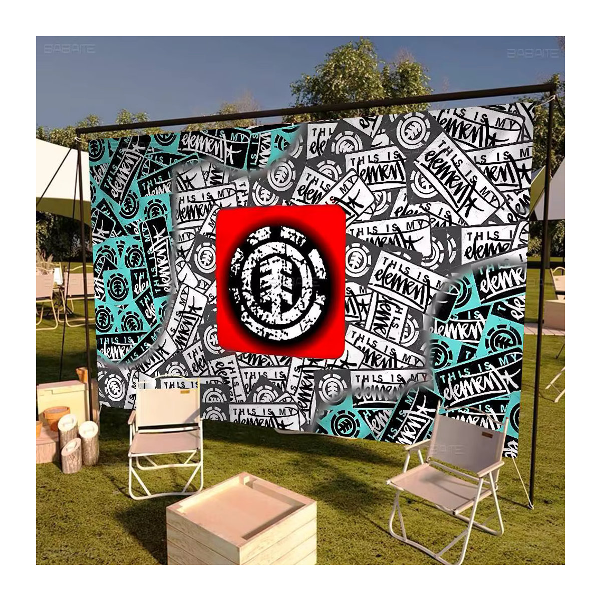 E-Element Skateboards Logo Banner Mehrfarbig Textil Handgezogene Flagge für Outdoor und Cheerleading B: 70 cm, H: 50 cm - Bild 5