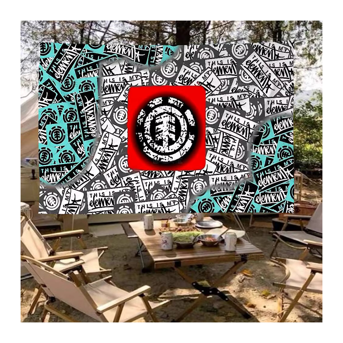 E-Element Skateboards Logo Banner Mehrfarbig Textil Handgezogene Flagge für Outdoor und Cheerleading B: 70 cm, H: 50 cm - Bild 6