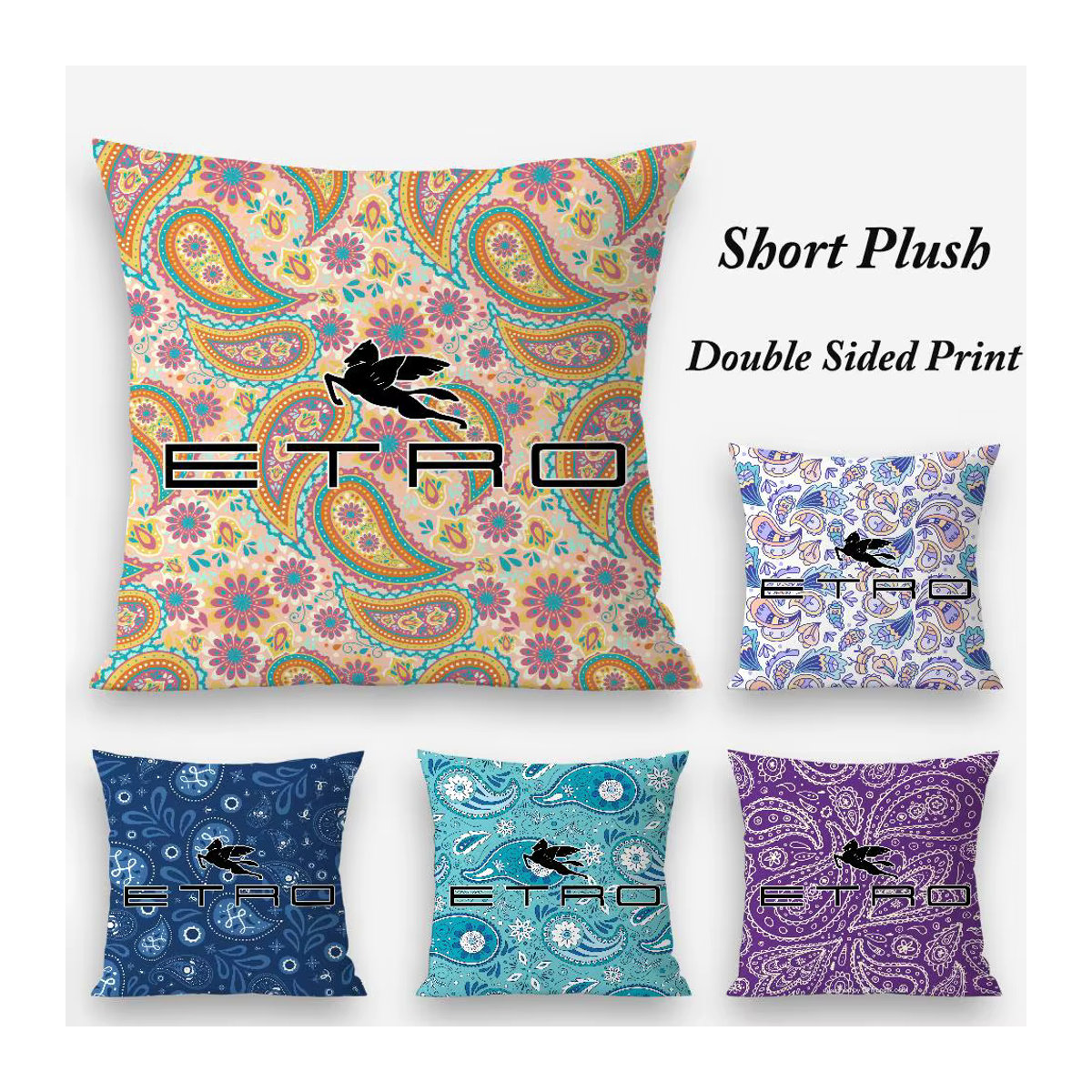 E-Etro Kissenbezug aus weichem Plüschstoff in Multicolor mit klassischem Design und doppelseitigem Druck - Bild 2