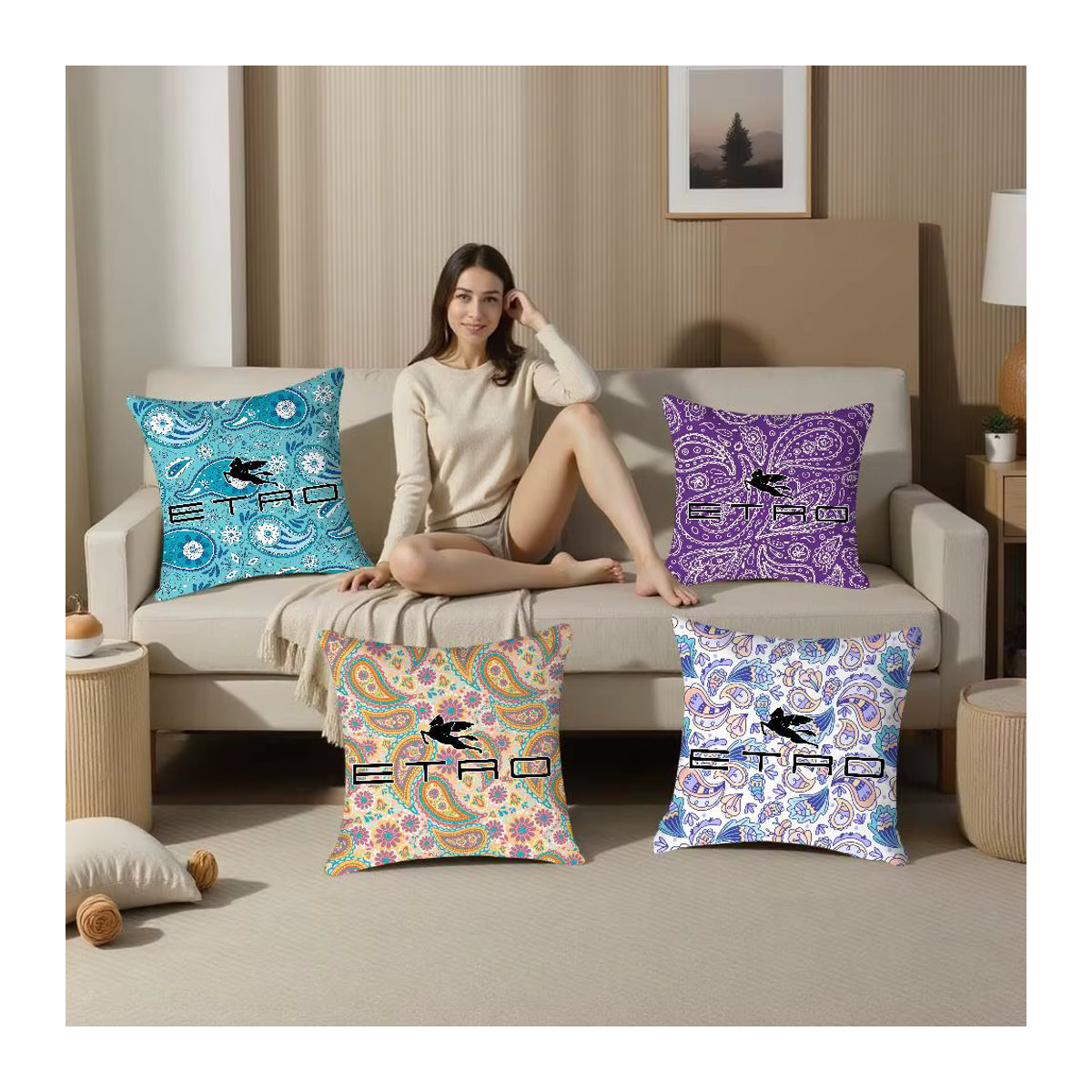 E-Etro Kissenbezug aus weichem Plüschstoff in Multicolor mit klassischem Design und doppelseitigem Druck - Bild 3