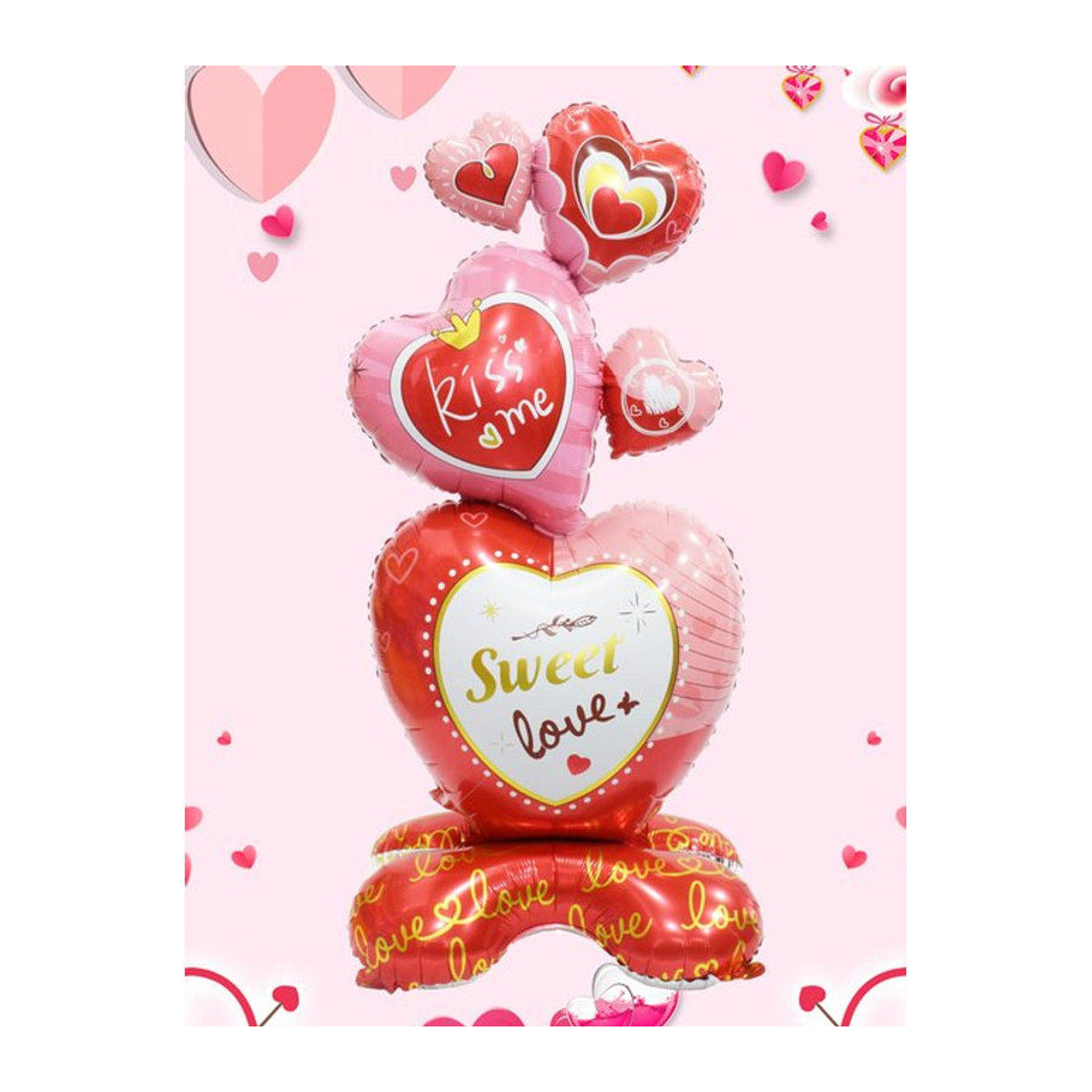 EACH PARTY 3D-Ständer Sockel Kiss me Love Heart Folienballon in Rot für Hochzeit und Valentinstag - Bild 1