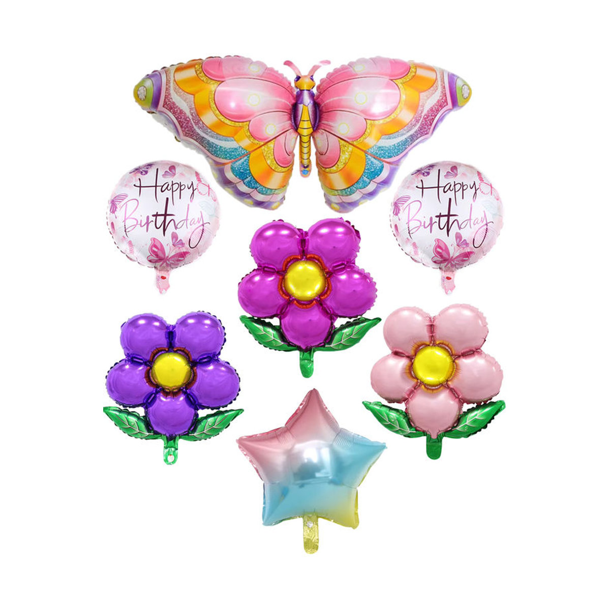 EACH PARTY 7er Set Bunte Schmetterlings Luftballons mit Blumen und Blättern zur Partydekoration für Kindergeburtstage in Mehrfarbig - Bild 3