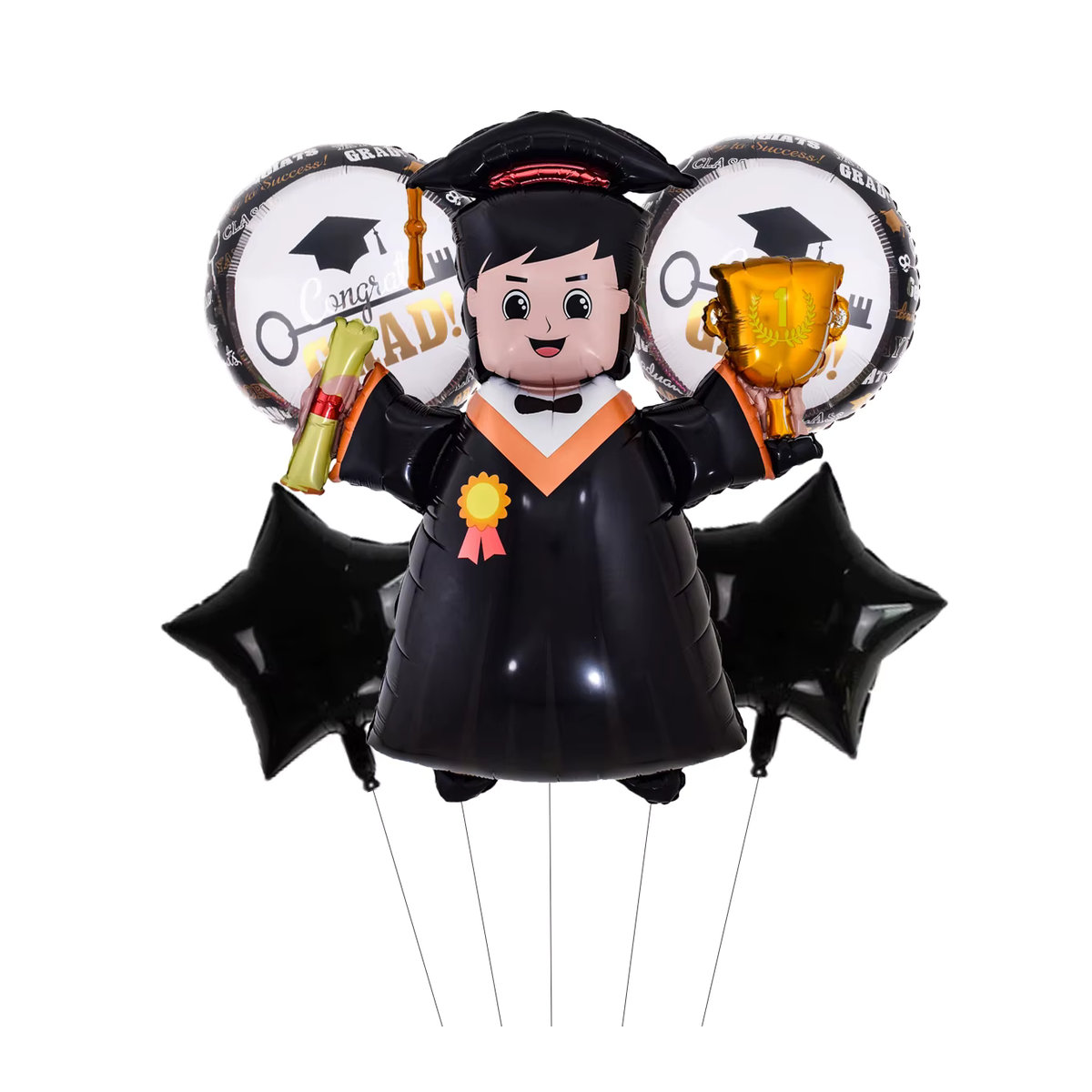 EACH PARTY Abschluss-Luftballon-Set mit Doktorhut-Motiv, 6 Stück, mehrfarbig - Bild 4
