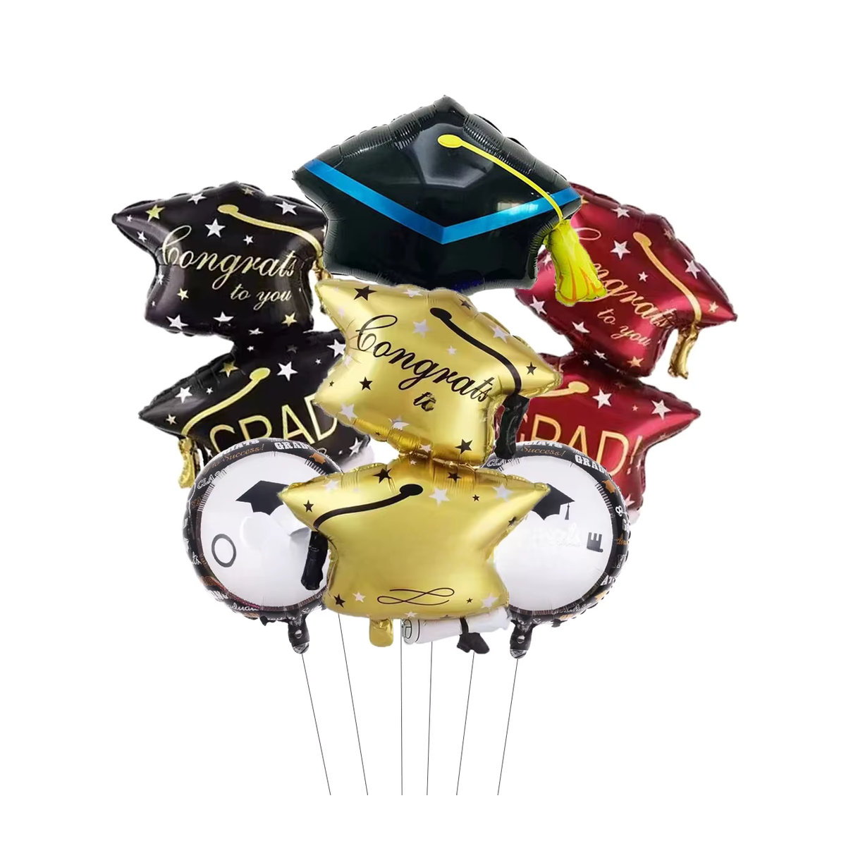 EACH PARTY Abschluss-Luftballon-Set mit Doktorhut-Motiv, 6 Stück, mehrfarbig - Bild 6