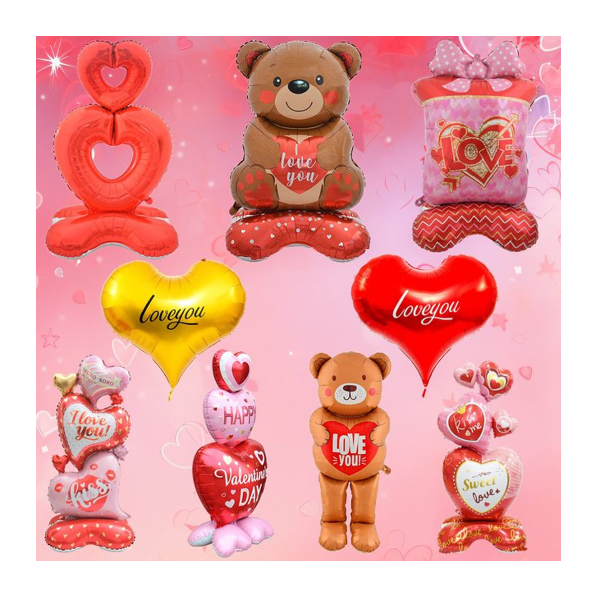 EACH PARTY Herz-zu-Herz Ballon-Set mit Bären-Motiv für Valentinstag und Hochzeit, mehrfarbig - Bild 1