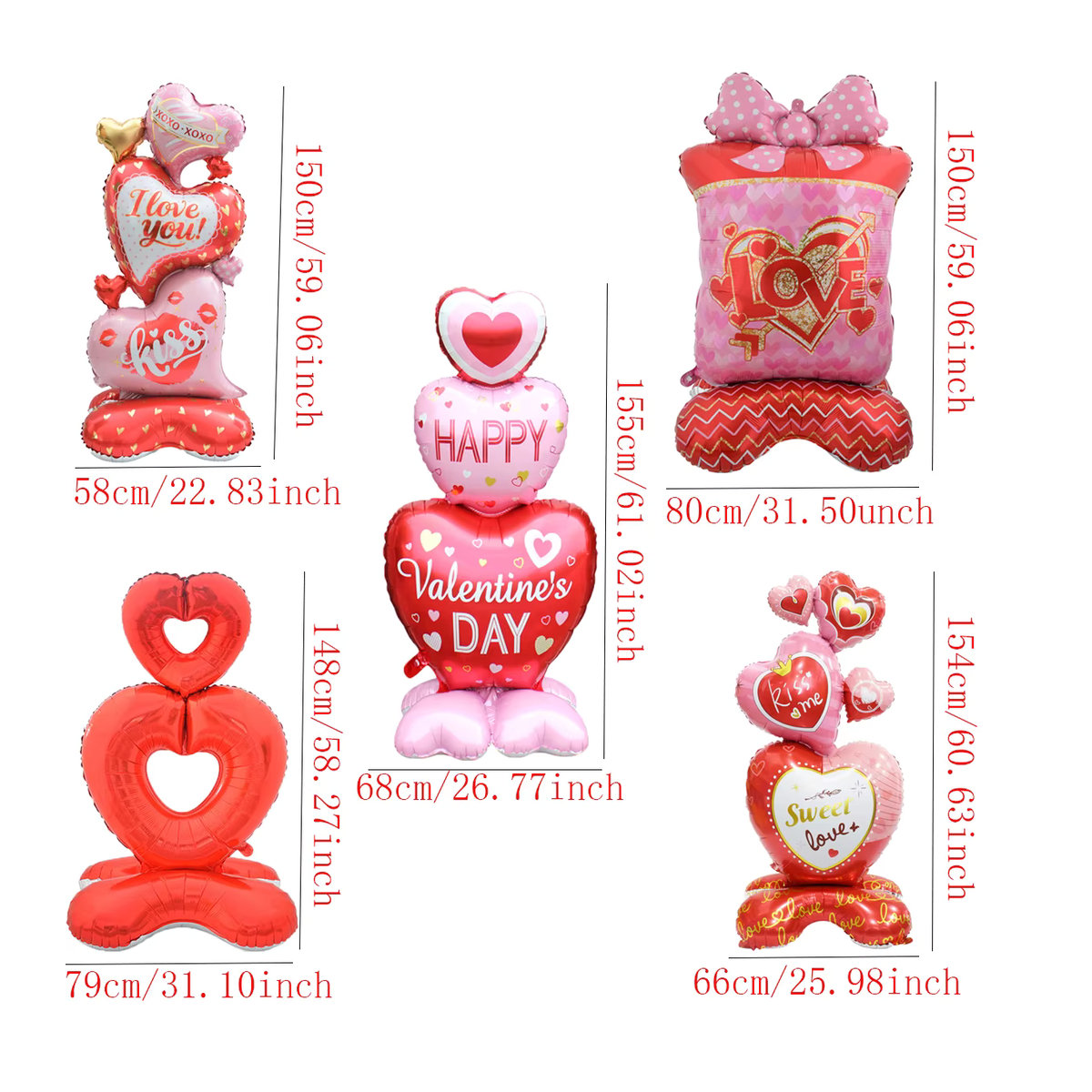 EACH PARTY Herz-zu-Herz Ballon-Set mit Bären-Motiv für Valentinstag und Hochzeit, mehrfarbig - Bild 2