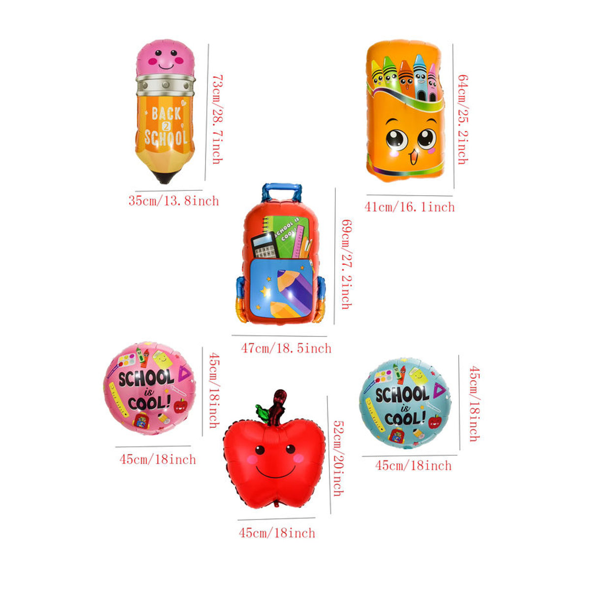 EACH PARTY Zurück Zurück Schule Folienballons Set mit Bleistift-Motiv, 5er Pack, mehrfarbig, Kunststoff-Dekoration für Kinder und Klassenzimmer - Bild 2