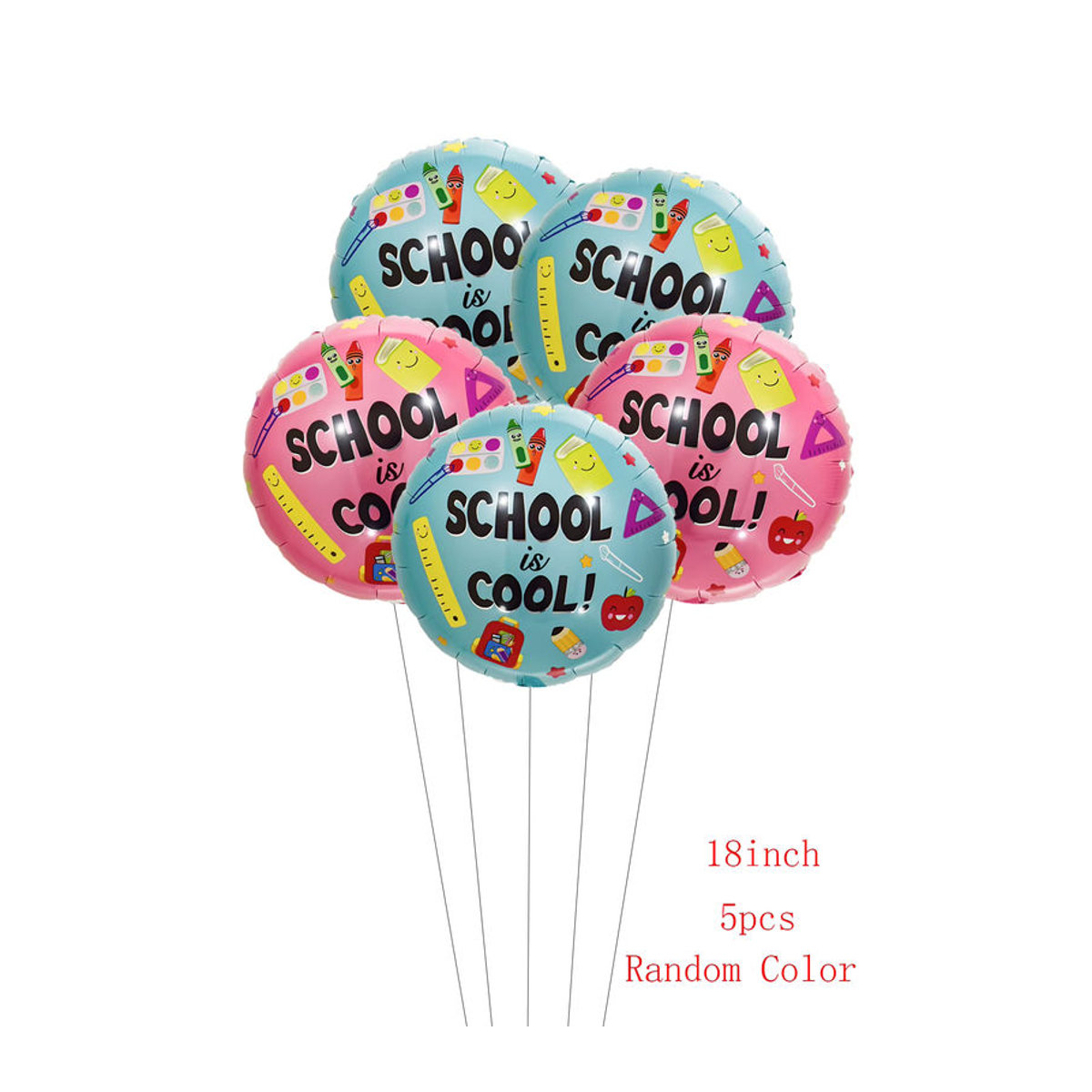 EACH PARTY Zurück Zurück Schule Folienballons Set mit Bleistift-Motiv, 5er Pack, mehrfarbig, Kunststoff-Dekoration für Kinder und Klassenzimmer - Bild 3