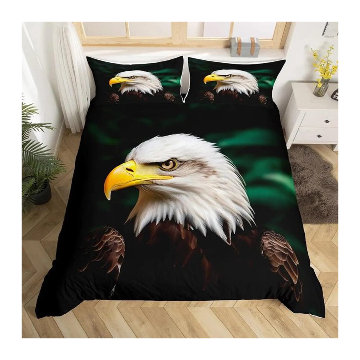 Eagle Bettbezug-Set mit Tiermuster für Erwachsene, dekorative Bettwäsche mit Vogelmotiv, 3-teilig, B x H: 135 x 200 cm - Bild 1