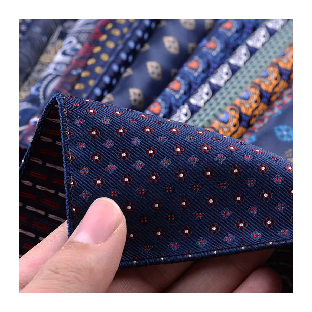 EASY.H Einstecktuch für Herren Blau Klassisch mit Polka Dot, Streifen und Floral-Muster B/B/H: 23 x 23 cm - Bild 2