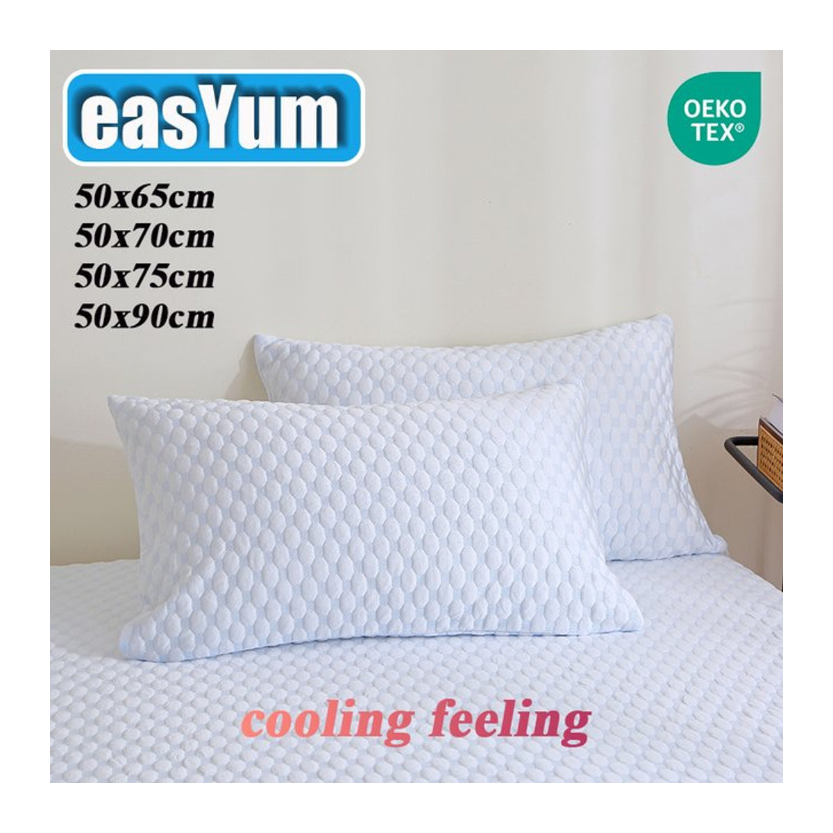 easYum Nackenkissenbezug aus kühlender Bambusfaser in Weiß mit Reißverschluss, wasserdicht, B/H: 50 x 65 cm, 50 x 70 cm, 50 x 75 cm, 50 x 90 cm - Bild 1
