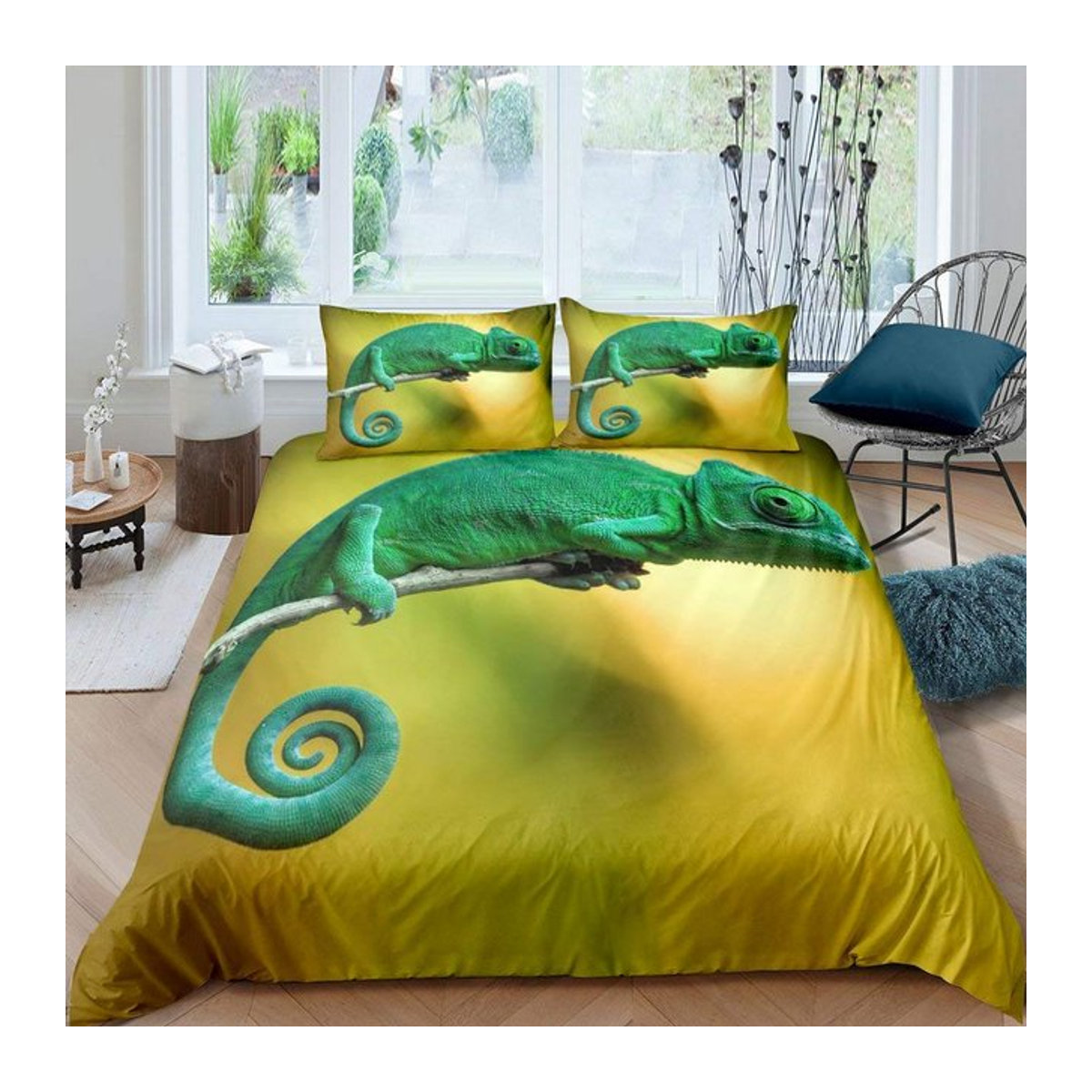 Echse Bettwäsche-Set mit Reptil- und Kröten-Motiv in Lila und Multicolor, tropisches Design für Kinder, 3-teilig, B x H: 135 x 200 cm - Bild 1