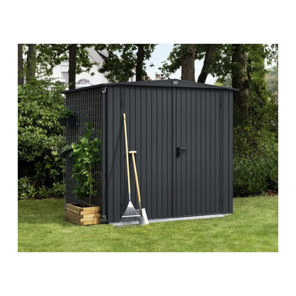 Ecostar Gerätehaus Trend aus Metall und Aluminium in Anthrazit, B/H/T: 238 x 216 x 271 cm - Bild 1