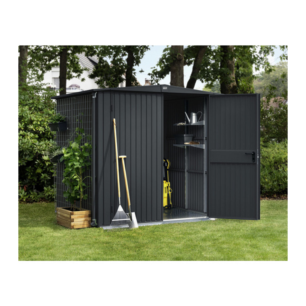 Ecostar Gerätehaus Trend aus Metall und Aluminium in Anthrazit, B/H/T: 238 x 216 x 271 cm - Bild 2