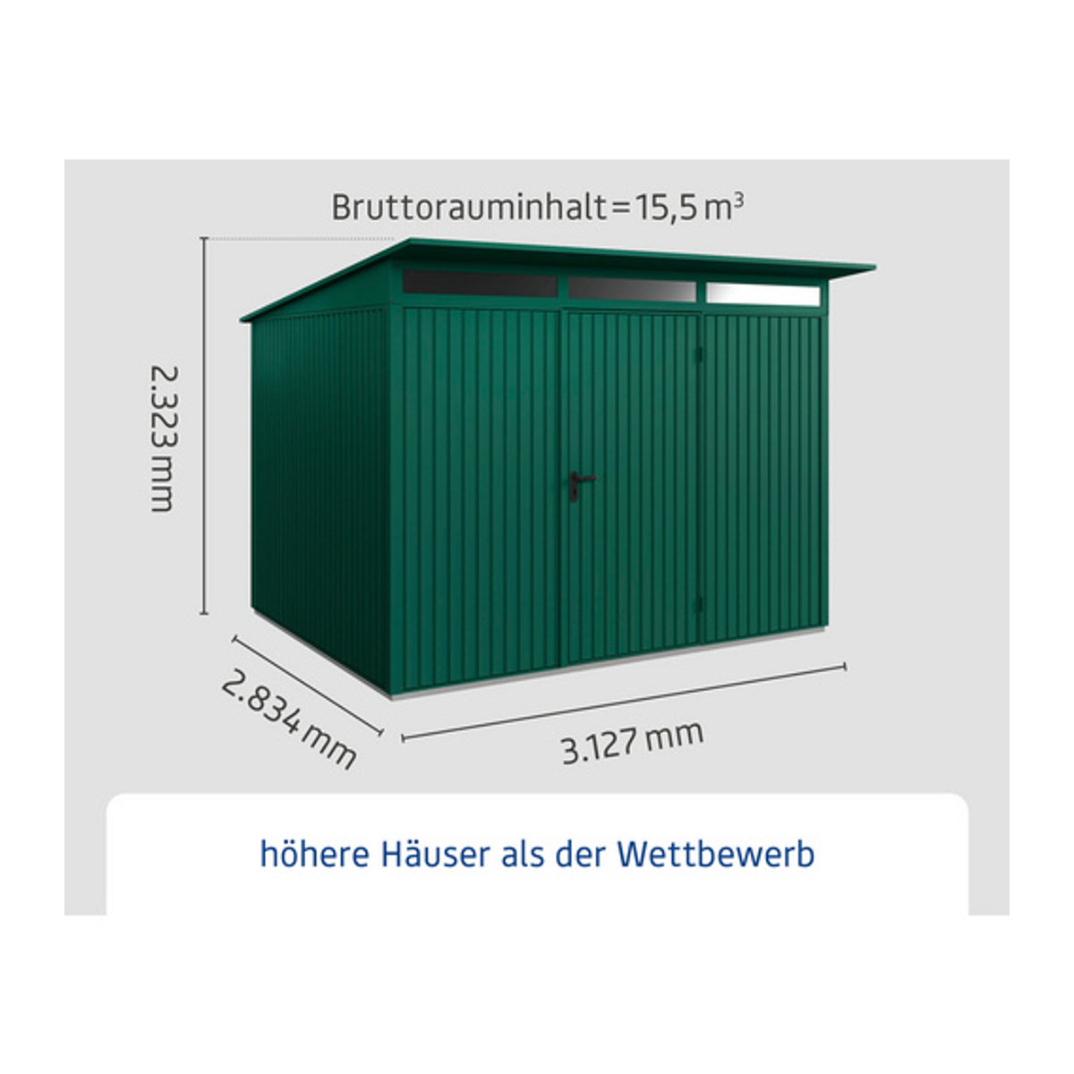 Ecostar Gerätehaus Trend aus Metall und Aluminium in Grün, B/H/T: 302,8 x 232,3 x 335 cm - Bild 3