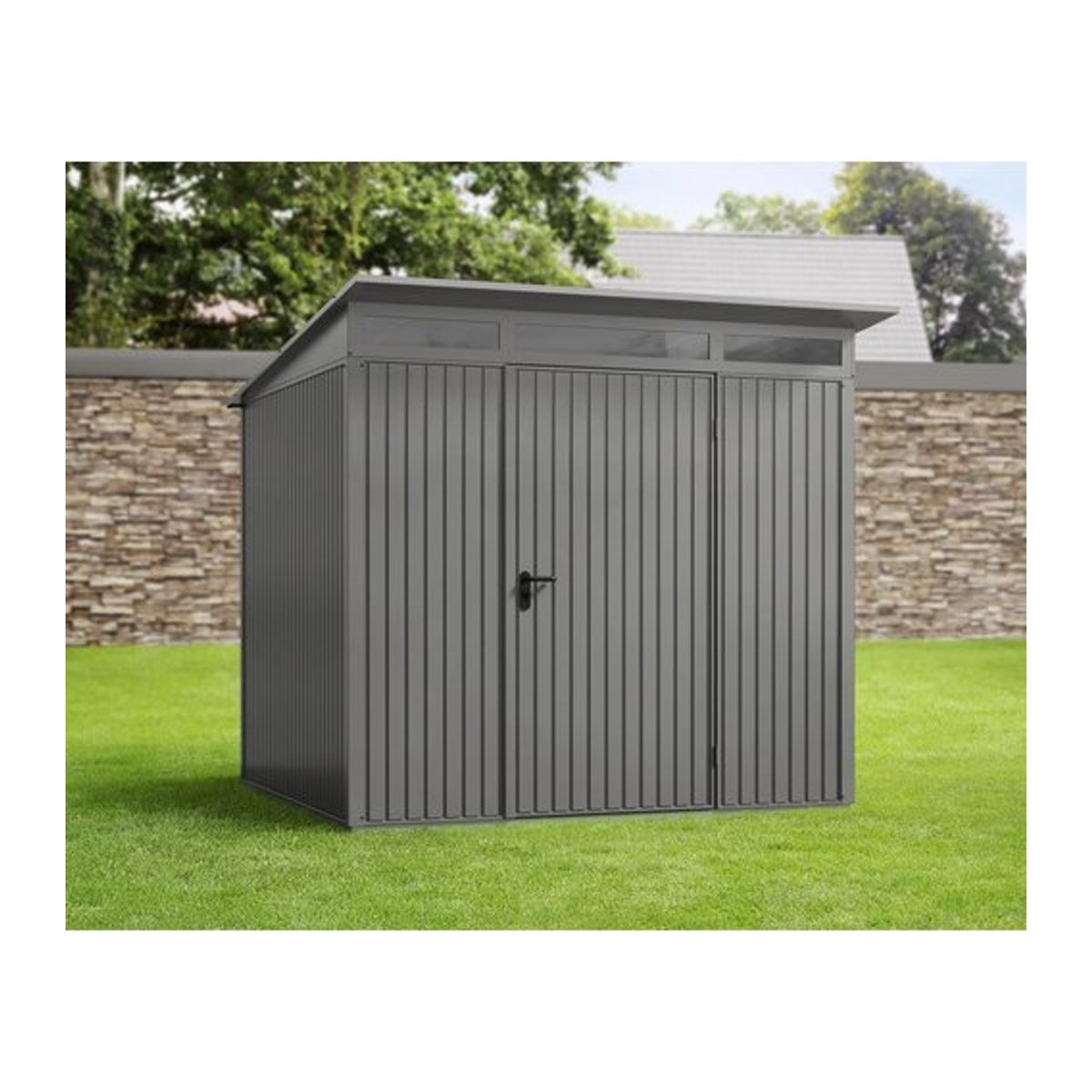 Ecostar Gerätehaus Trend P aus Metall in Grau mit Pultdach B/H/T: 238 x 232,3 x 238 cm - Bild 1