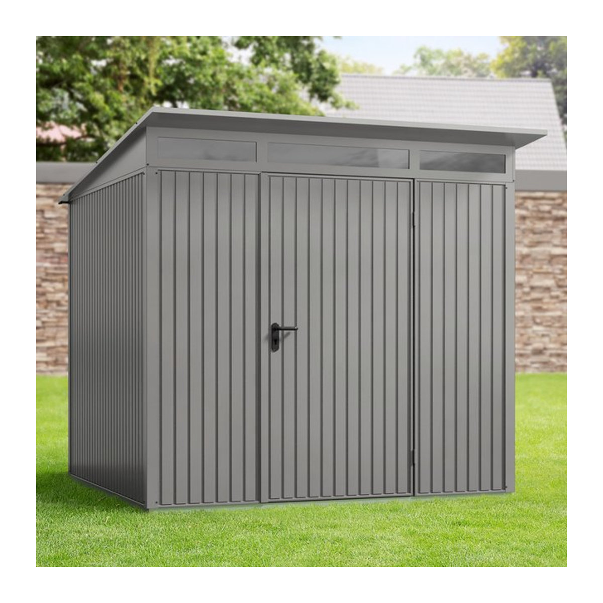 Ecostar Gerätehaus Trend P aus Metall in Grau mit Pultdach B/H/T: 238 x 232,3 x 238 cm - Bild 2