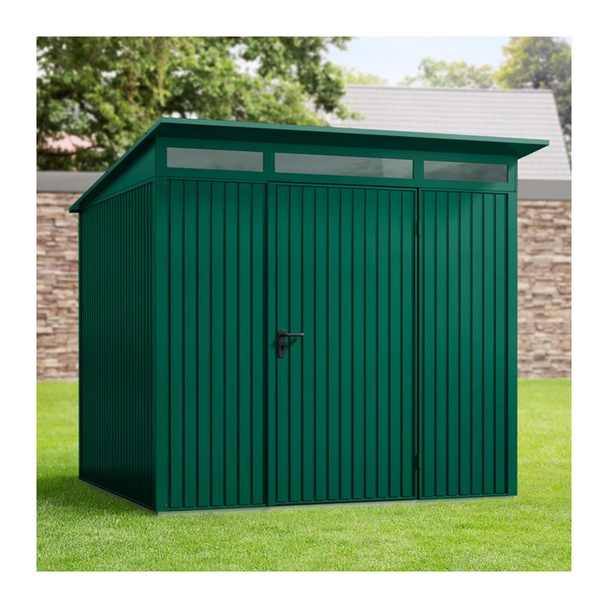 Ecostar Gerätehaus Trend P aus Metall in Grün B/H/T: 238 x 232,3 x 285 cm - Bild 3