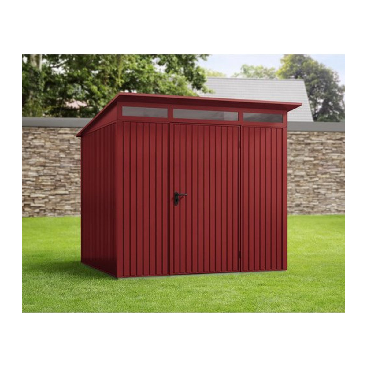 Ecostar Gerätehaus Trend P aus Metall in Rot mit B/H/T: 238 x 232,3 x 285 cm - Bild 1