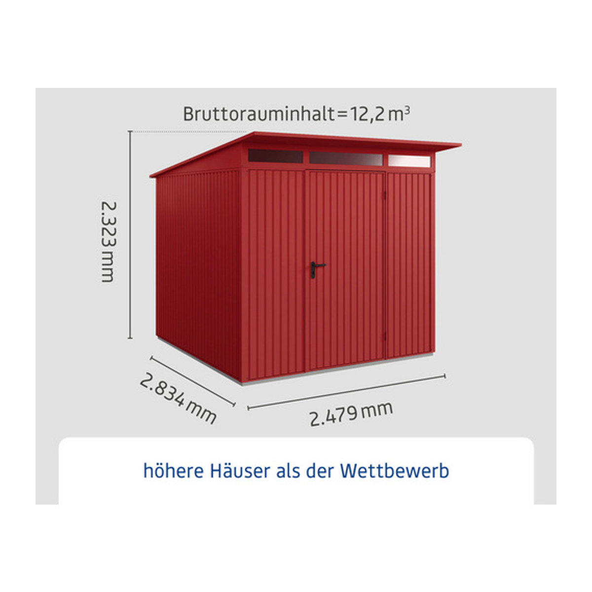 Ecostar Gerätehaus Trend P aus Metall in Rot mit B/H/T: 238 x 232,3 x 285 cm - Bild 4