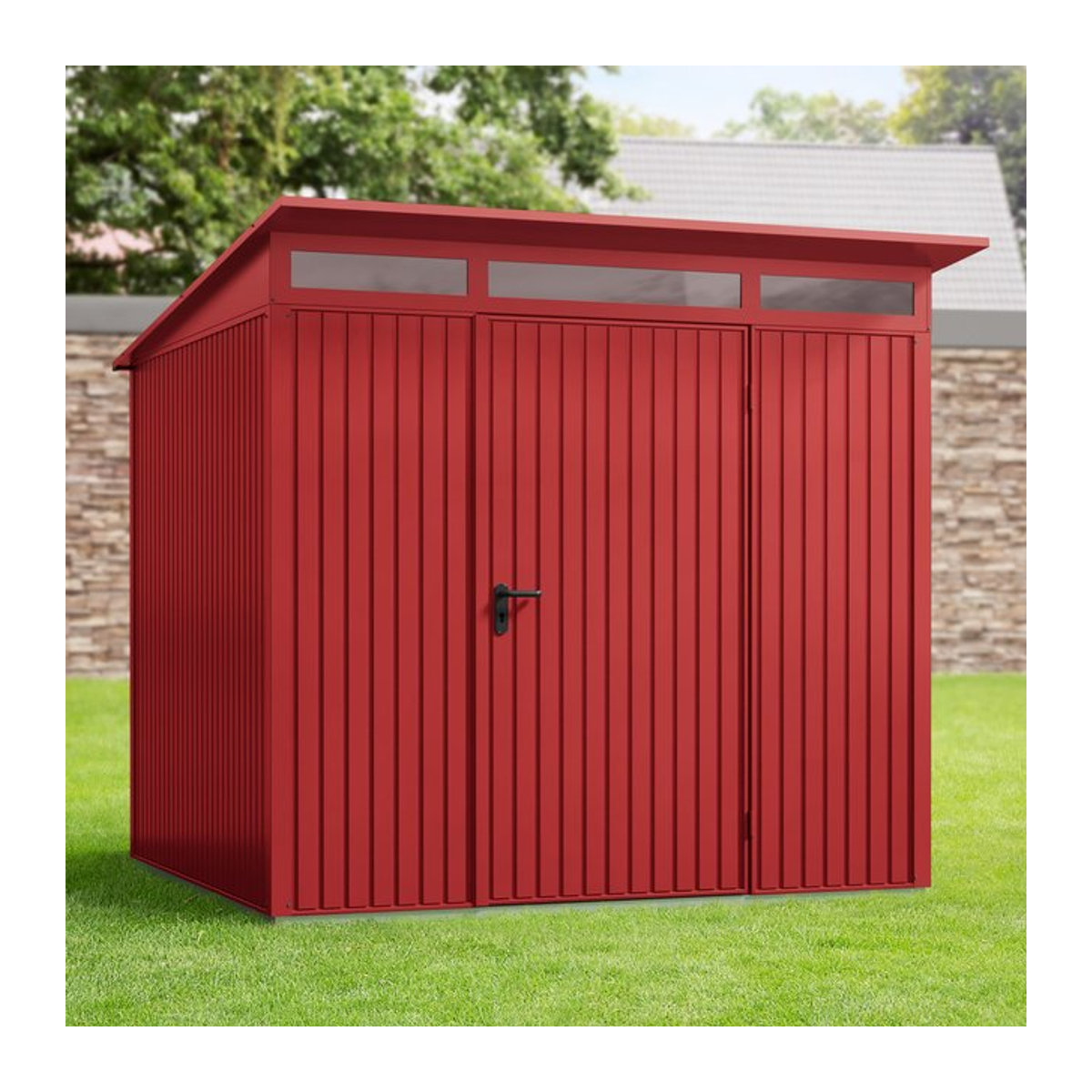 Ecostar Gerätehaus Trend P aus Metall in Rot mit B/H/T: 238 x 232,3 x 285 cm - Bild 5