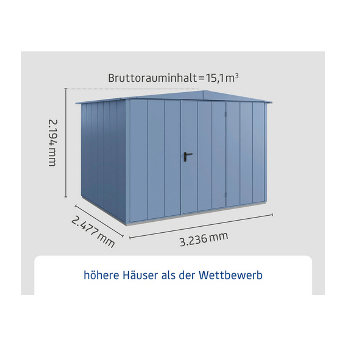 Ecostar Metall-Gerätehaus Elegant-S in Blau mit Satteldach, B/H/T: 302,8 x 219,4 x 316 cm - Bild 3