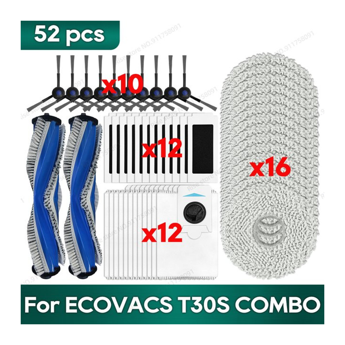 Ecovacs Deebot T30S Serie Zubehör Set mit Hauptbürsten, Filtern, Mopps und Staubbeuteln in Bunt, kompatibel mit T30S, T30S Pro, T30S Pro Omni und T30S Combo - Bild 1