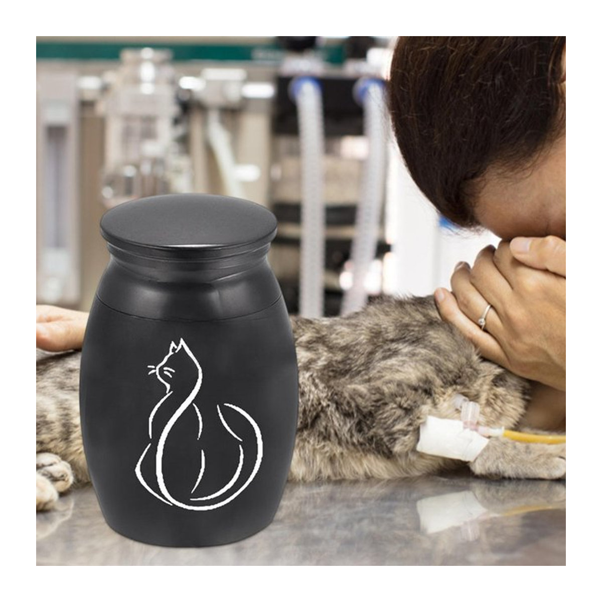 Edelstahl Urne für Haustiere in Schwarz als Denkmal für Hund oder Katze - Bild 1
