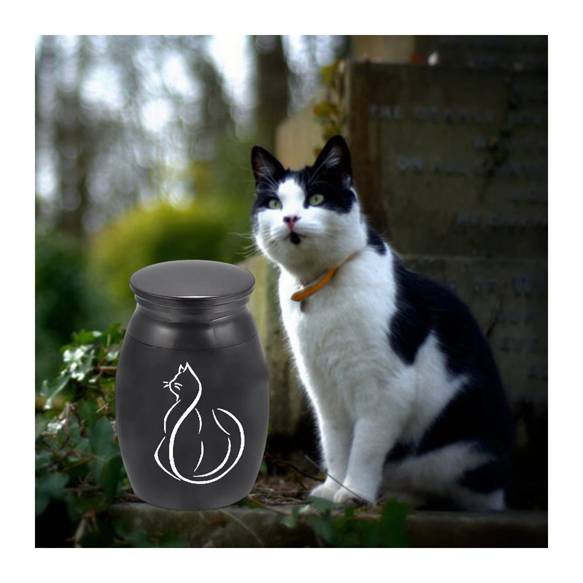 Edelstahl Urne für Haustiere in Schwarz als Denkmal für Hund oder Katze - Bild 3