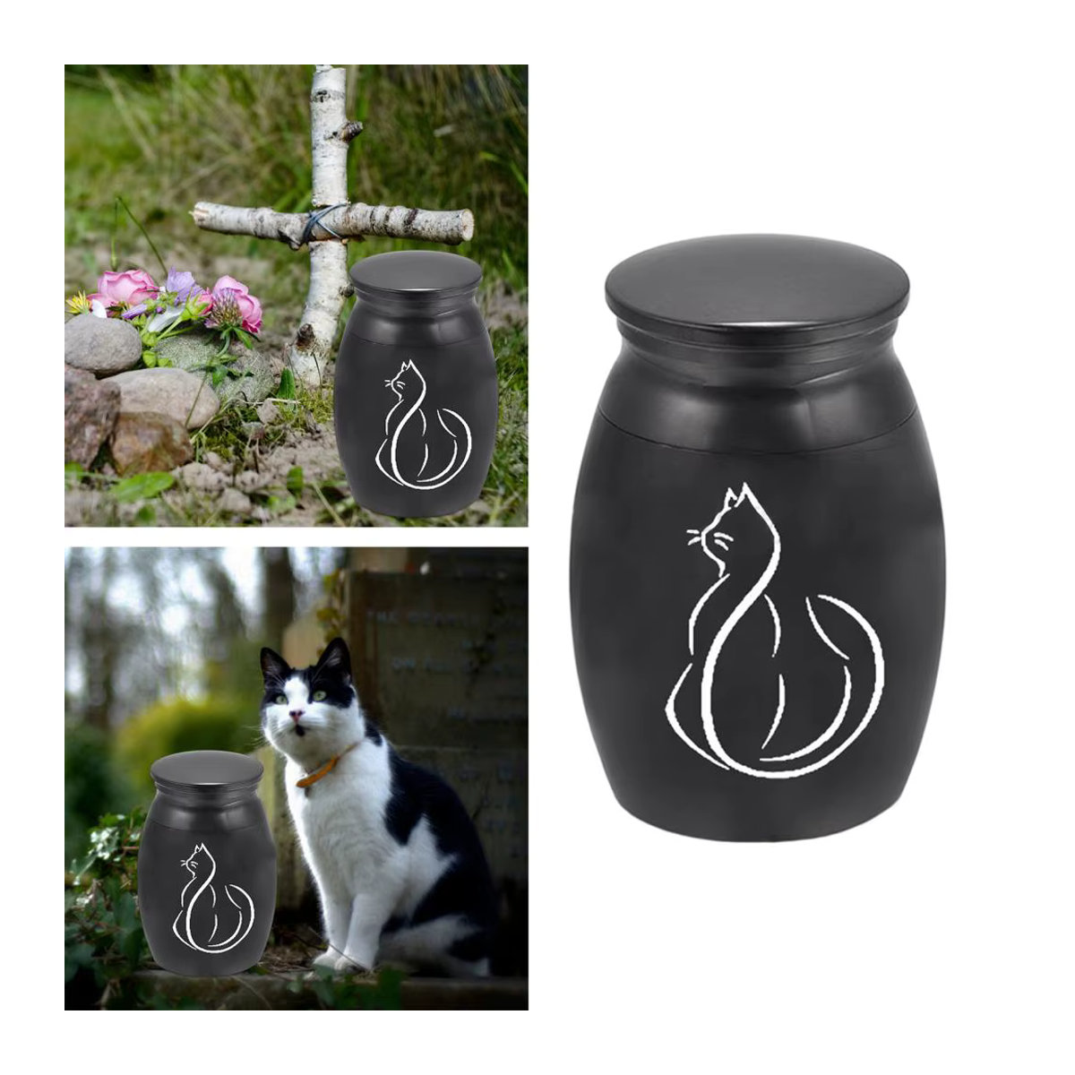 Edelstahl Urne für Haustiere in Schwarz als Denkmal für Hund oder Katze - Bild 5