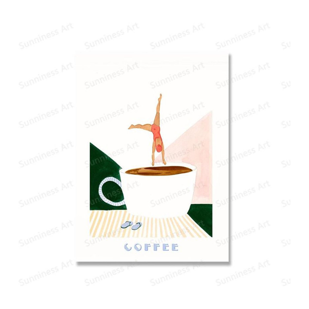 Edelweiss Art Poster Studio Kaffee-Leinwandgemälde Good Morning Coffee Swimmer Deep Dive, moderne nordische Wandkunst für die Küche, rot/mehrfarbig, B: 60 cm, H: 80 cm, rahmenlos - Bild 1
