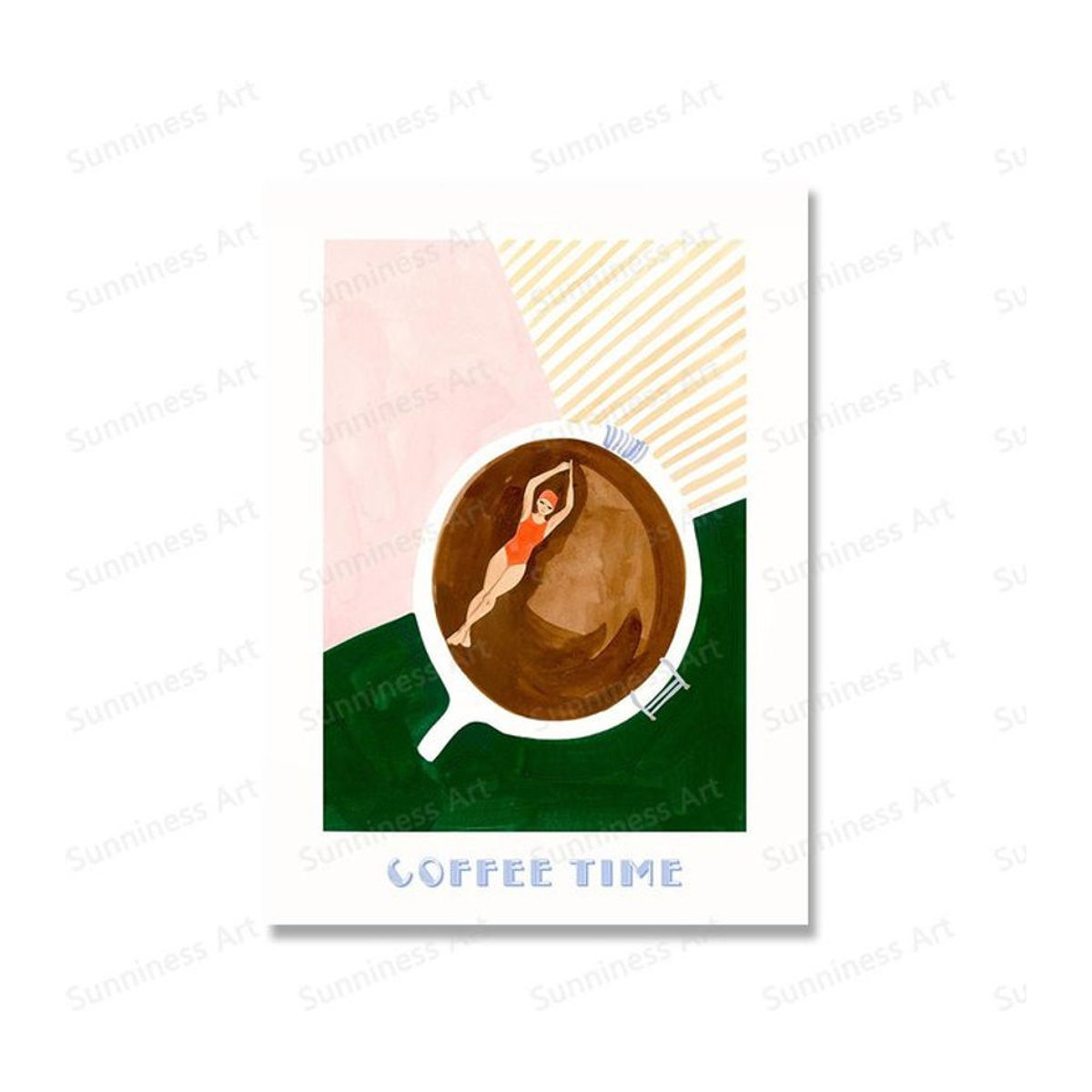 Edelweiss Art Poster Studio Leinwandgemälde Good Morning Coffee Swimmer Deep Dive, abstraktes Kaffee-Poster in Lila und Mehrfarbig, moderne nordische Wandkunst für die Küche, Breite: 70 cm, Höhe: 100 cm - Bild 1