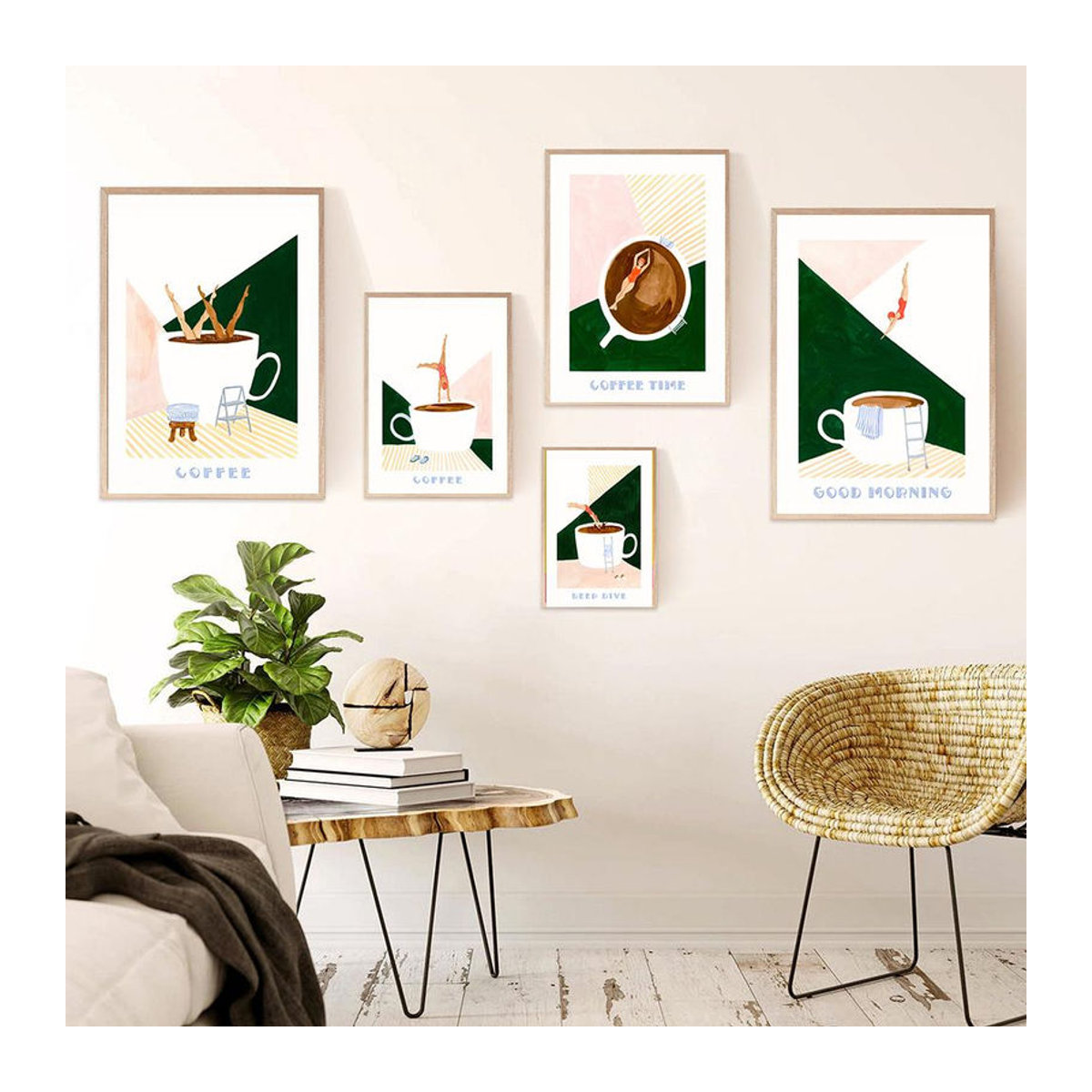 Edelweiss Art Poster Studio Leinwandgemälde Good Morning Coffee Swimmer Deep Dive, modernes abstraktes Kaffee-Poster für die Küche, rot/weiß, B: 50 cm, H: 80 cm, rahmenlos - Bild 3